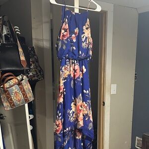 Floral High Low Dress in Blue